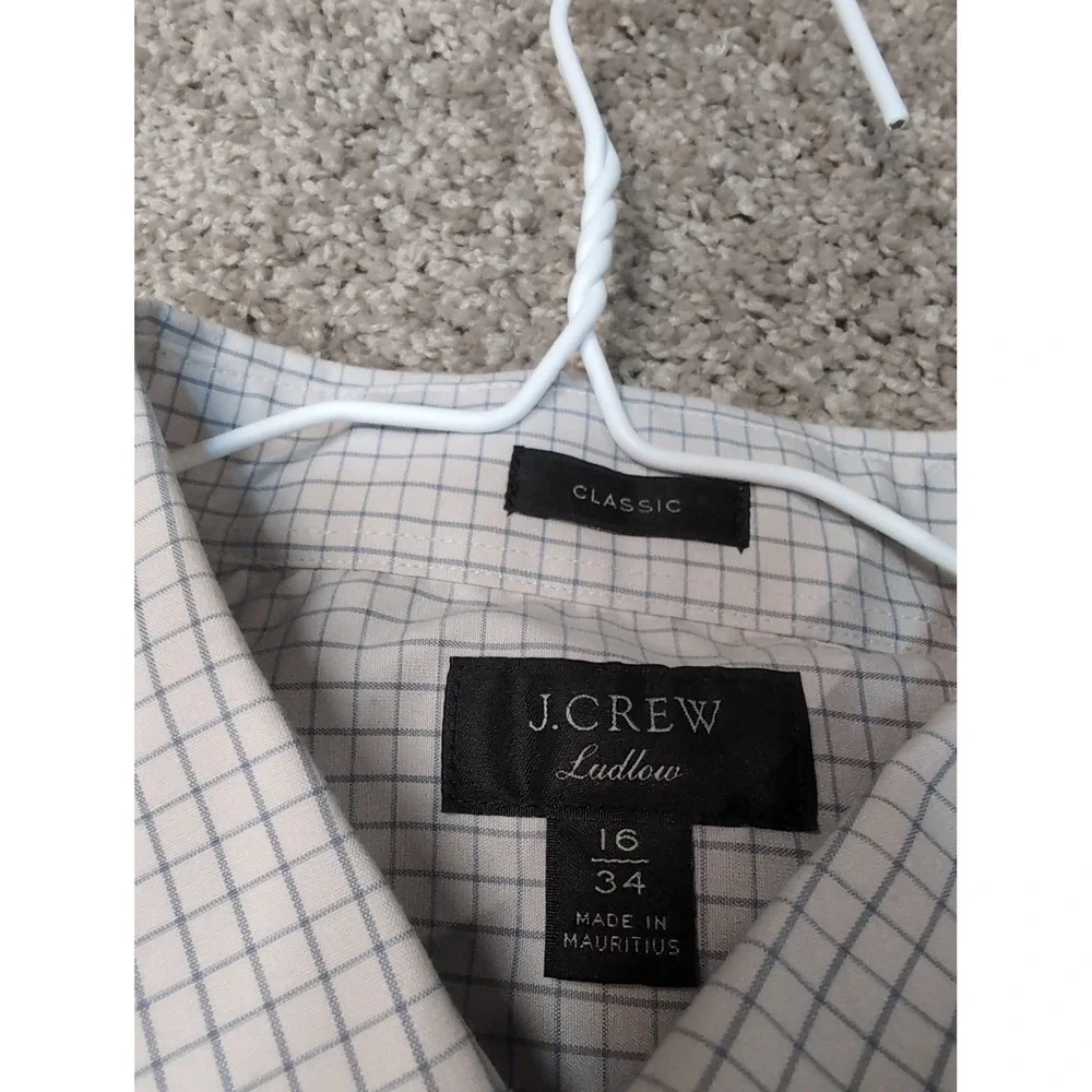 J.Crew Ludlow Mens 16 34 Classic Fit Micro Check Button Down‎ Shirt Grey White
